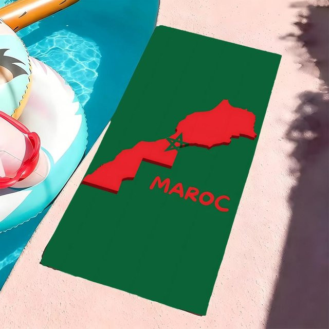 JMG Household Supplies Strandhandtuch Marokko Karte Flagge aus Mikrofaser, sandfrei und schnelltrocknend, Farbe: Grün, Breite: 60 cm, Höhe: 35 cm - Bild 1