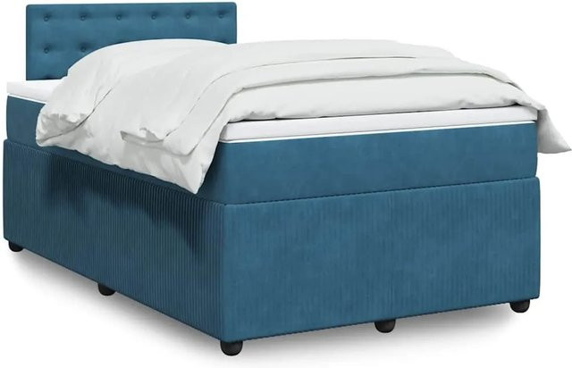 vidaXL Boxspringbett mit Matratze in Blau, Hybridbett aus Samt und Massivholz mit USB-Anschluss und Unterbettbeleuchtung, B/T: 120 x 200 cm - Bild 1