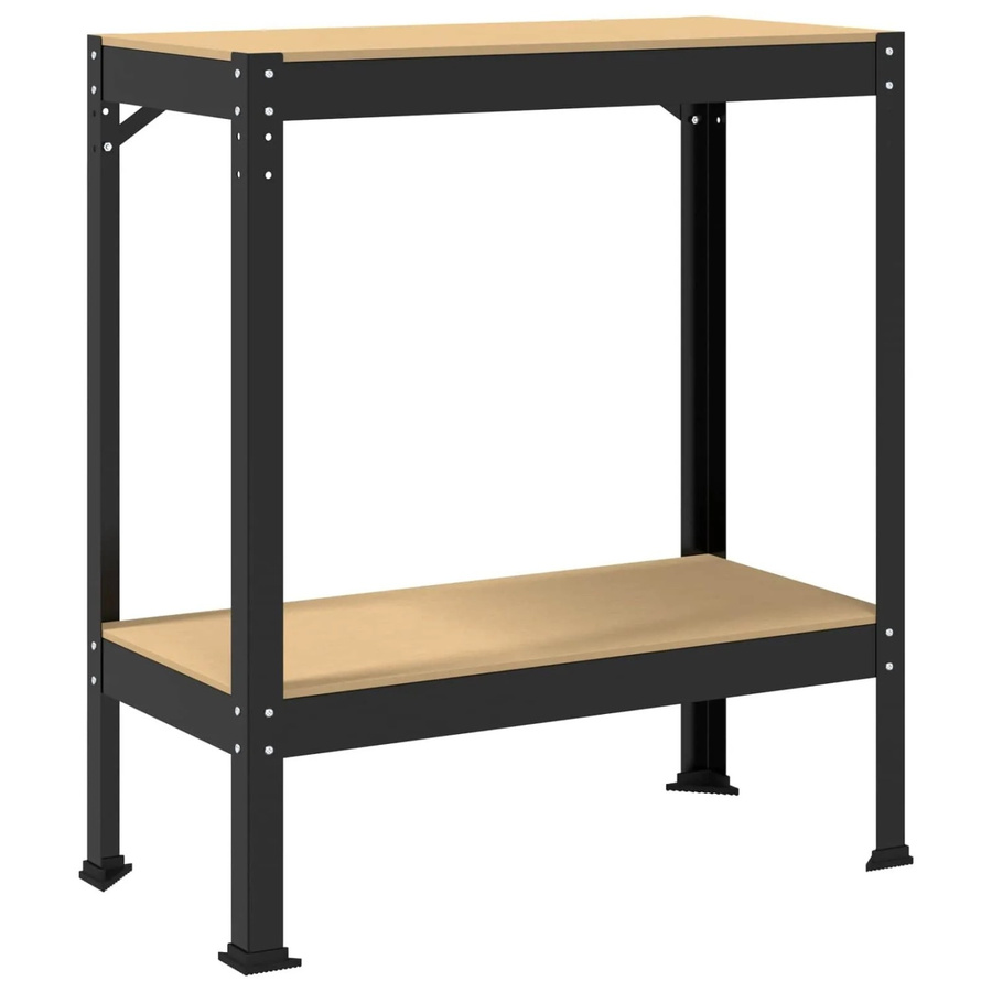 vidaXL Werkbank mit Regal aus Metall und Sperrholz in Schwarz, B/T/H: 81 x 41 x 91 cm - Bild 2
