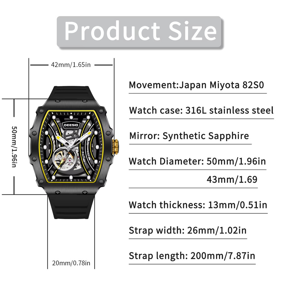 Deesio Armbanduhr, Automatik, Edelstahl, Schwarz, Herren - Bild 3