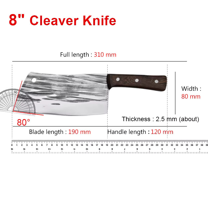 InLeung Handgeschmiedetes Küchenmesser Cleaver aus Silberfarbenem Stahl mit Holzgriff - Bild 5