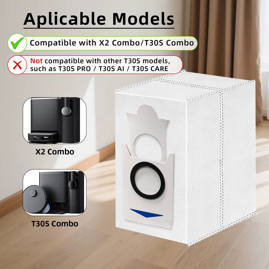 Heloxyo 12er-Pack Staubbeutel in Weiß, kompatibel mit ECOVACS DEEBOT X2 COMBO, T30S COMBO und T30S COMBO COMPLETE Roboterstaubsaugern - Bild 2