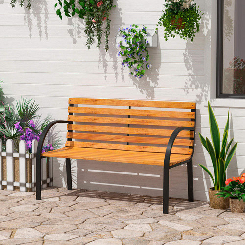 Outsunny Gartenbank 2-Sitzer aus Stahl und Kiefernholz in Braun, B: 122 cm, T: 60 cm, H: 83 cm - Bild 6