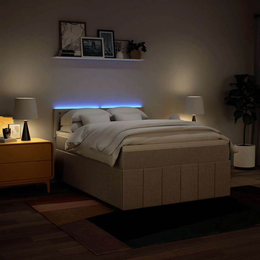 vidaXL Boxspringbett mit Matratze in Beige, Hybrid-Konstruktion mit Taschenfederkern, USB-Ladeport und Unterbettbeleuchtung, B/T: 140 x 190 cm - Bild 2