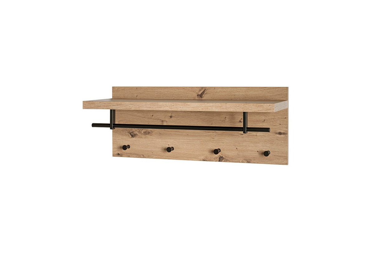 HAKU Wandgarderobe PARMA mit 4 Haken und Hutablage, Eiche-Dekor/Schwarz, B: 75 cm, H: 30 cm, T: 26 cm - Bild 1