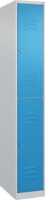 C+P Doppelstock-Spind Classic PLUS mit 1 Abteil, Stahl, grau/blau, H x B x T: 185 x 30 x 50 cm, mit Zylinderschloss und Garderobenstange - Bild 1