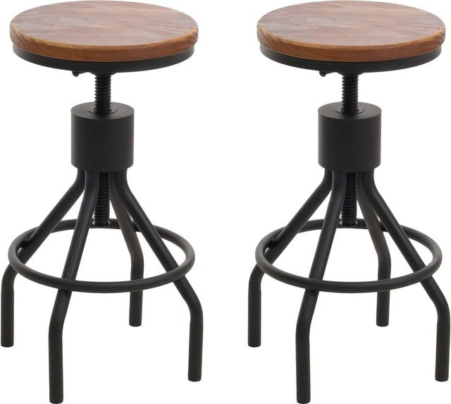 2er-Set Barhocker MCW-N17 Industrial Design aus Metall und Massiv-Holz, braun, höhenverstellbar und drehbar - Bild 1