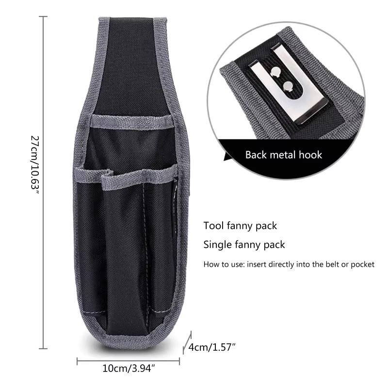 Tragbare Hüft-Werkzeugtasche aus Polyester in Schwarz mit Gürtel für Elektriker und Handwerker, B/H/T: 27,0 x 10,0 x 0 cm - Bild 6