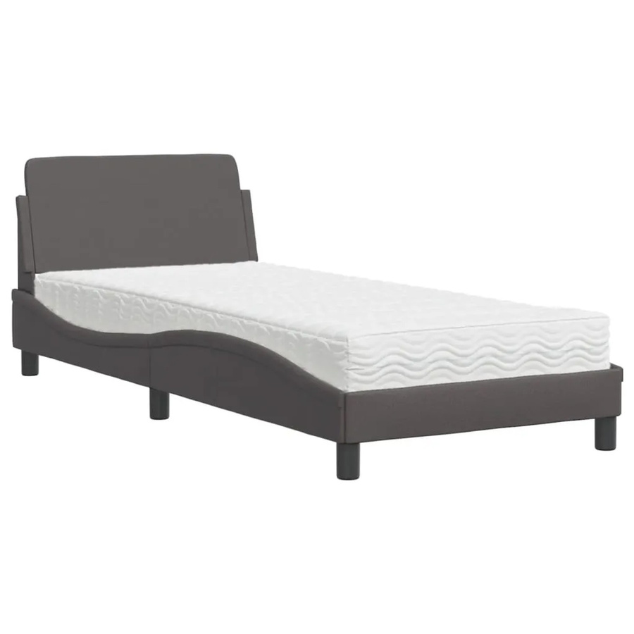 vidaXL Bett mit Matratze in Grau aus Kunstleder und Kiefernholz, B/T/H: 90 x 200 cm - Bild 2