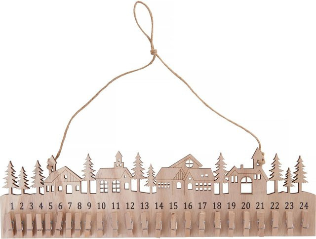 VBS Adventskalender aus Holz mit Kirchen-Motiven und Tannenbäumen in Beige für Kinder - Bild 1