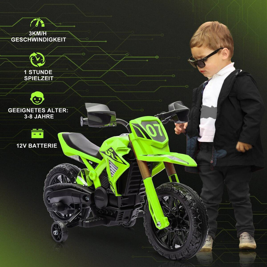 AIYAPLAY Kinder Elektro-Motorrad mit Stützrädern, Grün, ab 3 Jahren - Bild 4