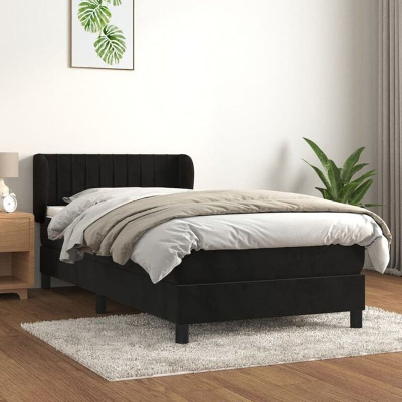 Vidaxl Boxspringbett mit Matratze aus Samt in Schwarz, B/T/H: 90 x 190 cm - Bild 1