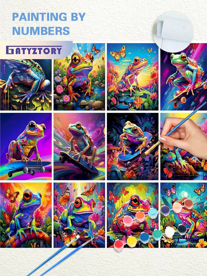 GATYZTORY Malen nach Zahlen bunter Frosch als handgemaltes Tier auf Leinwand in Braun und Multicolour - Bild 2