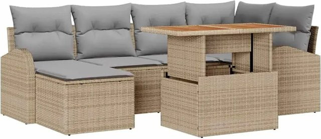 vidaXL 7-tlg. Garten-Sofa-Set aus Poly-Rattan in Beige mit L-Form, Eckelement, Ottoman, Couchtisch und integriertem Kissen-Speicher - Bild 1