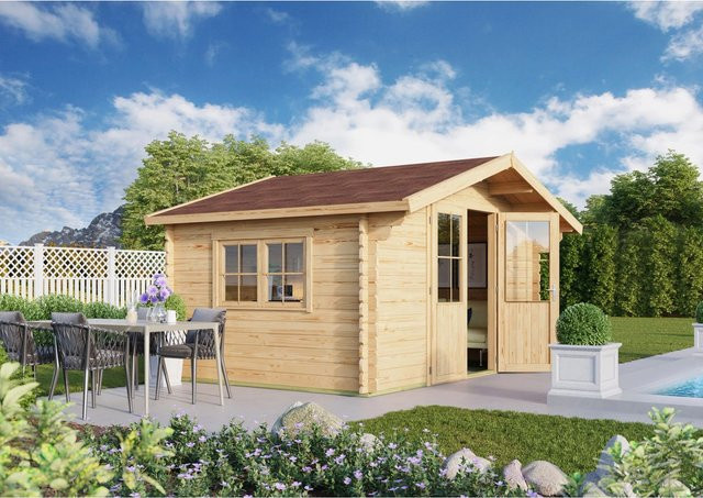Fjordholz Gartenhaus Modell David 34 Blockhaus aus Holz in Grau, imprägniert - Bild 1