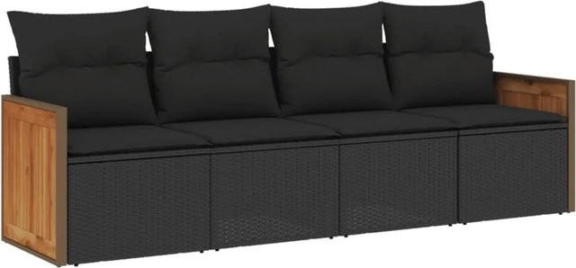 vidaXL 4-teilige Garten-Sofagarnitur aus Poly-Rattan mit Kissen in Schwarz - Bild 1