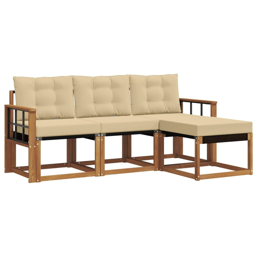 vidaXL Outdoor-Sofagarnitur 4-teilbig aus Akazienholz und Textilene in Natur und Beige mit Kissen - Bild 2