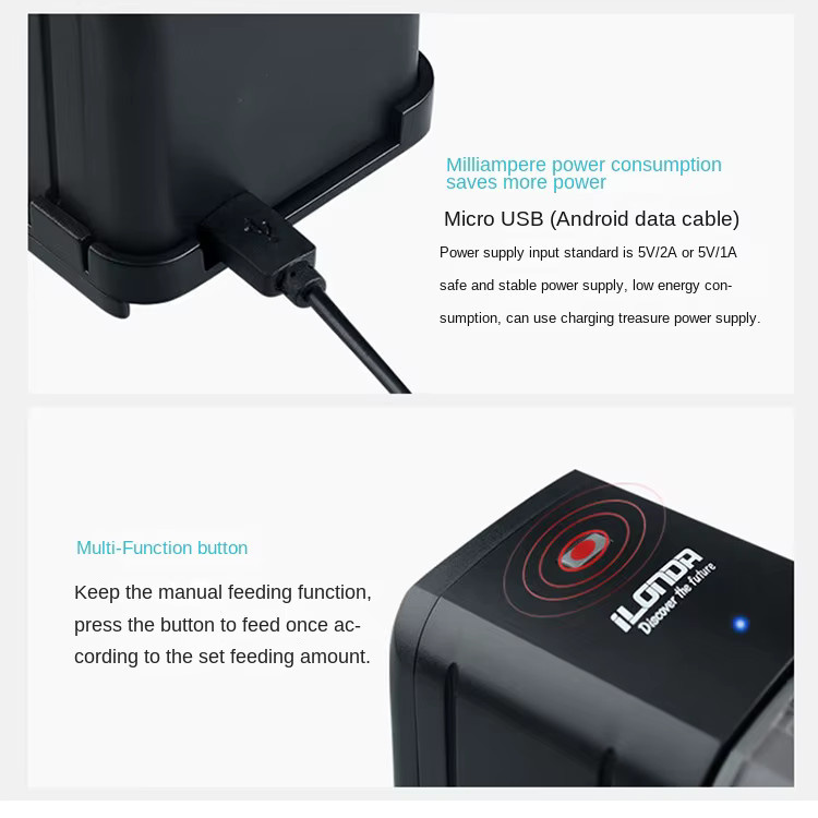 iLONDA WiFi Automatischer Aquarium Futterspender in Schwarz, 170 ml, Intelligenter Zeitgesteuerter Futterspender für Flocken und Pellets - Bild 3