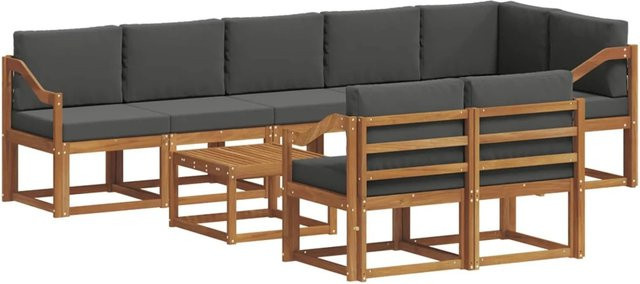 vidaXL Outdoor-Sofagarnitur aus Akazienholz mit Kissen und Couchtisch, 9-teiliges L-Shape Set, Anthrazit und Braun - Bild 1