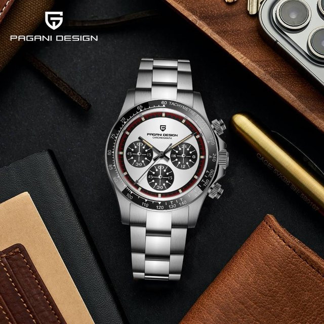 PAGANI DESIGN Chronograph, Quarz, Edelstahl, Saphirglas, Herren, Schwarz, Weiß - Bild 1