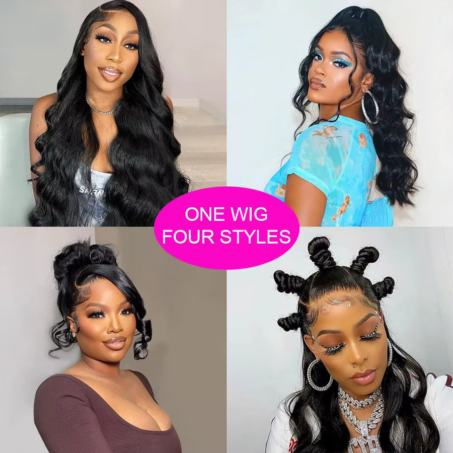 donxue Echthaar-Perücke, gewellt, 360 Full HD Lace Front, Schwarz, Damen - Bild 4