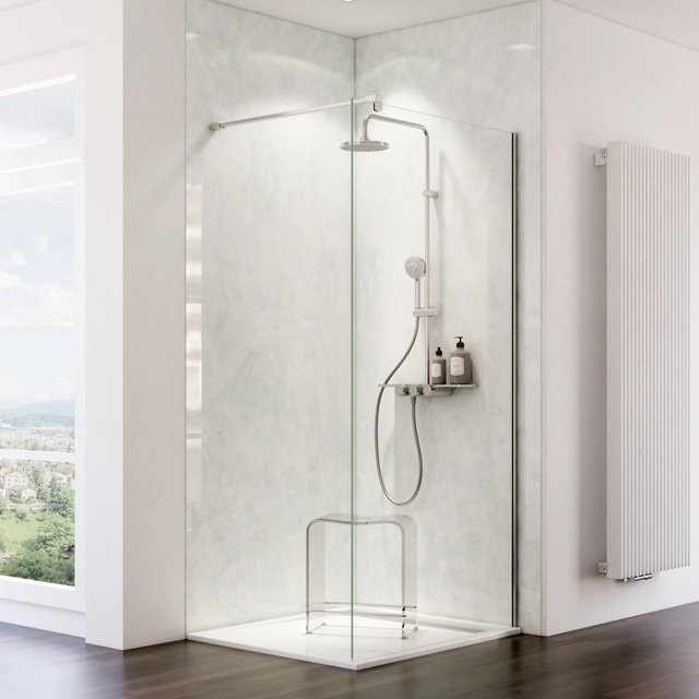 Schulte ExpressPlus DecoDesign Duschrückwand aus Aluminium-Verbundplatte in Stein Marmor-Hell, B: 100 cm, H: 255 cm - Bild 1