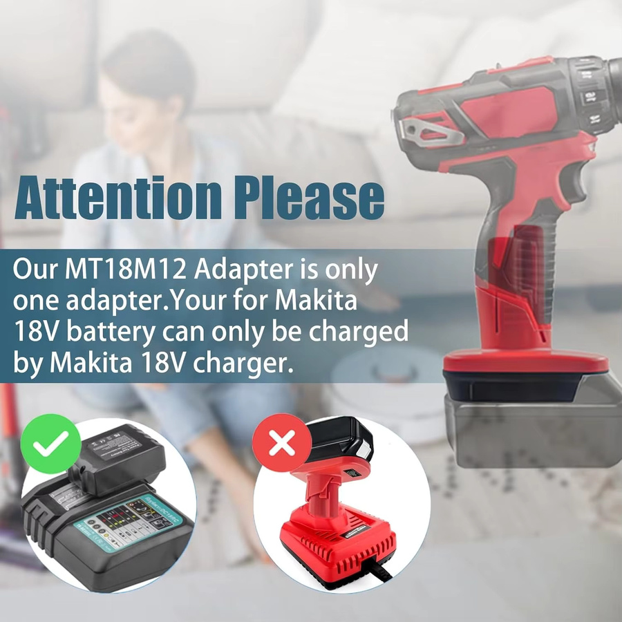 Akku-Adapter MT18M12 von Makita für 18V Li-Ion Akkus BL1850 und BL1860 zu Milwaukee M12 12V Werkzeugen, roter ABS-Konverter - Bild 6