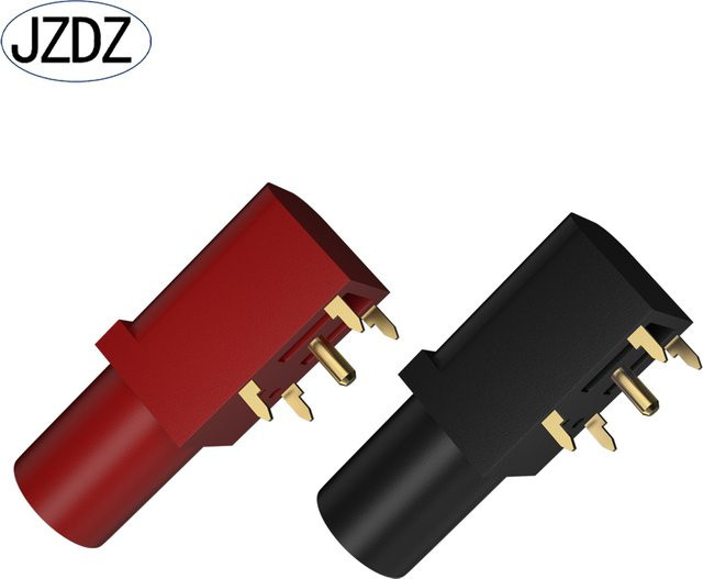 Jzdz Bananensteckverbinder 4mm 90 Grad vergoldet aus Kupfer und Messing in Schwarz und Gold für Leiterplatten bis 24A 1000V - Bild 1