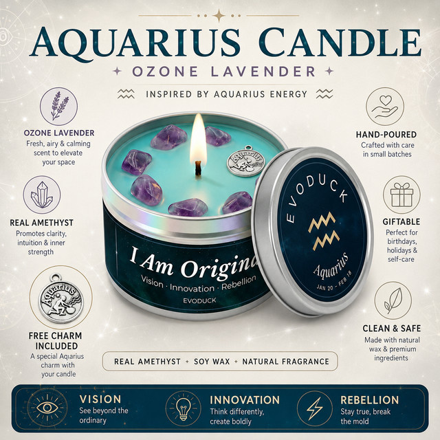 EVODUCK Aquarius Sternzeichen Duftkerze Ozon-Lavendel in Metalldose 85 g - Bild 1