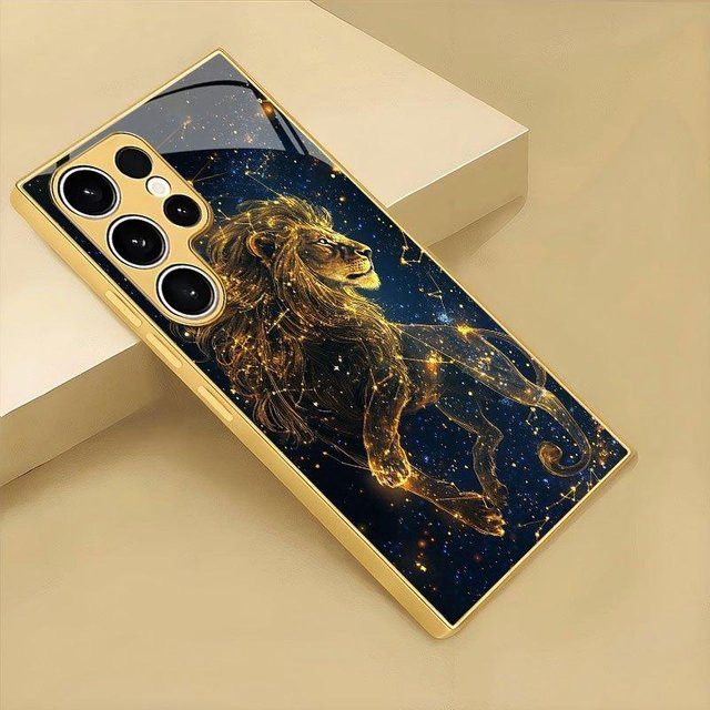 Leo High-End Handyhülle aus galvanisiertem Glas und TPU für Samsung Galaxy S22 Ultra S21 S23 S24 S25 S26 FE Plus in Gold - Bild 1