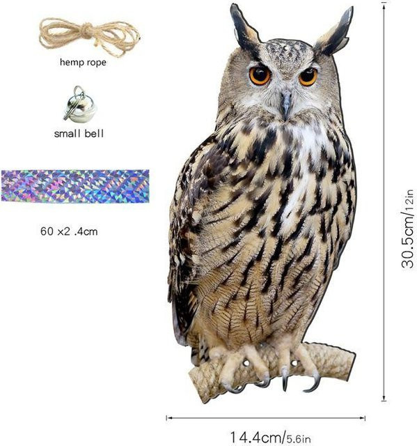 Binchi Outdoor Product Hängende Eulen-Glocke als Vogelabwehr und Windspiel in Braun - Bild 1