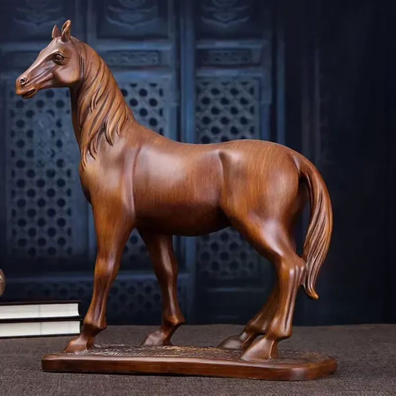 WSHYUFEI Chinesische Pferd Skulptur aus Kunstharz und Holz in Grau und Braun als orientalische Dekoration für Wohnzimmer und Schrank - Bild 3