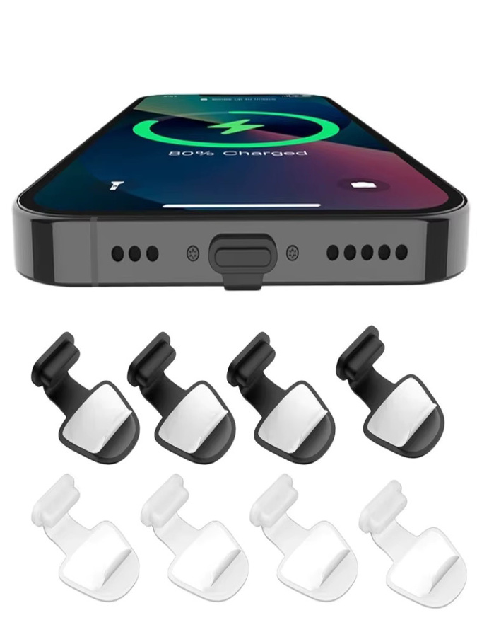 USB-C Staubschutz aus Silikon und Metall für iPhone 14, iPhone 15, Samsung, Xiaomi und Huawei in Weiß - Bild 4