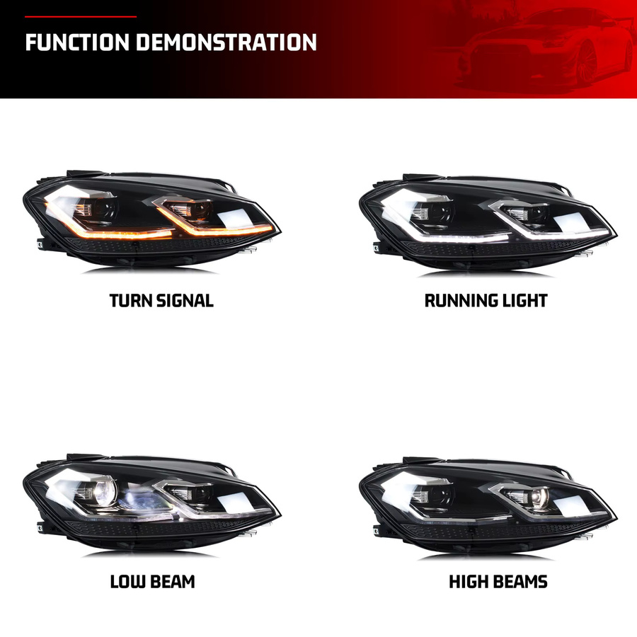 LED-Scheinwerfer Frontlampen-Baugruppe für Volkswagen VW Golf MK7 VII TSI TDI Variante Halogen 2017–2020 in Schwarz - Bild 3