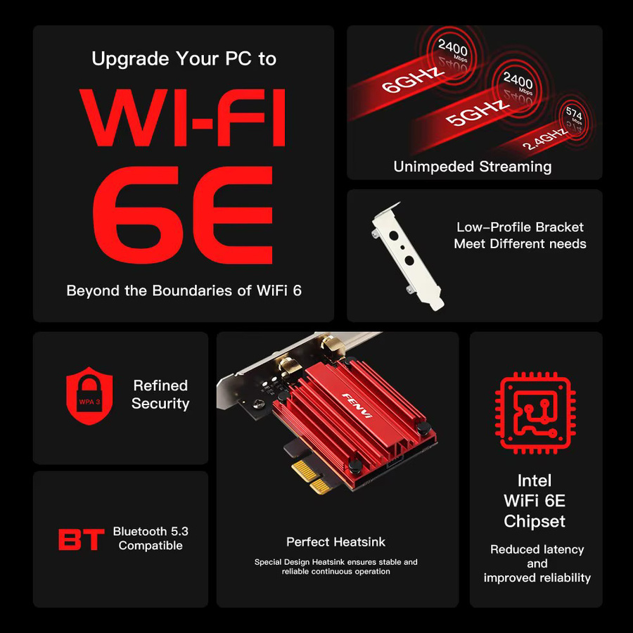 Intel AX210 WiFi 6E PCIe WLAN Karte mit Bluetooth 5.3 Tri-Band 2,4 GHz/5 GHz/6 GHz Drahtloser Netzwerkadapter für deinen PC - Bild 2
