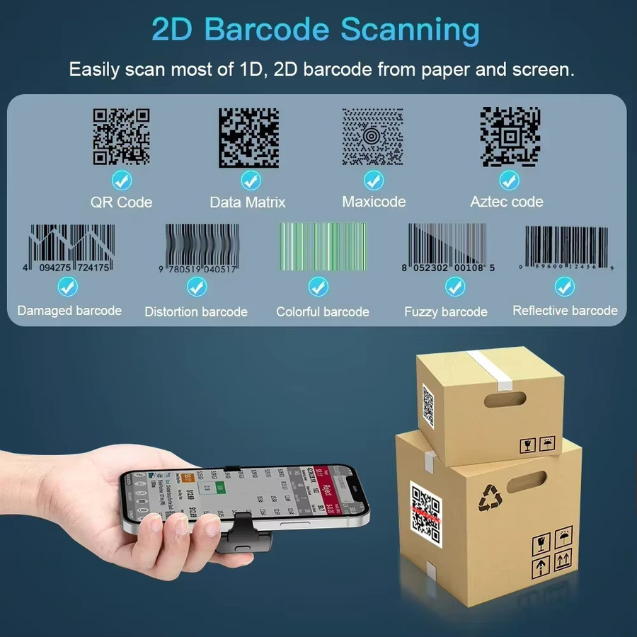 Eyoyo EY-022 2D Bluetooth Barcode Scanner Schwarz – Drahtloser Clip-on Telefon Barcode Scanner für 1D, QR und PDF417 Codes - Bild 2