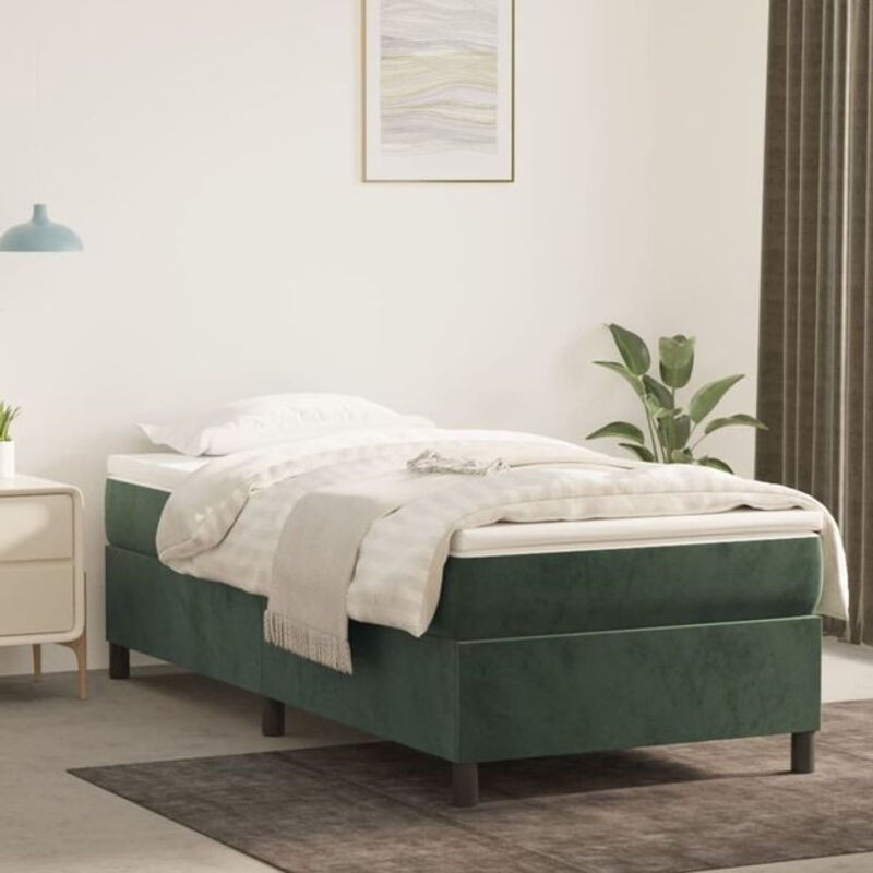 vidaxl Boxspringbett mit Matratze in Grün aus Samt, B/T/H: 90 x 190 x 35 cm - Bild 1