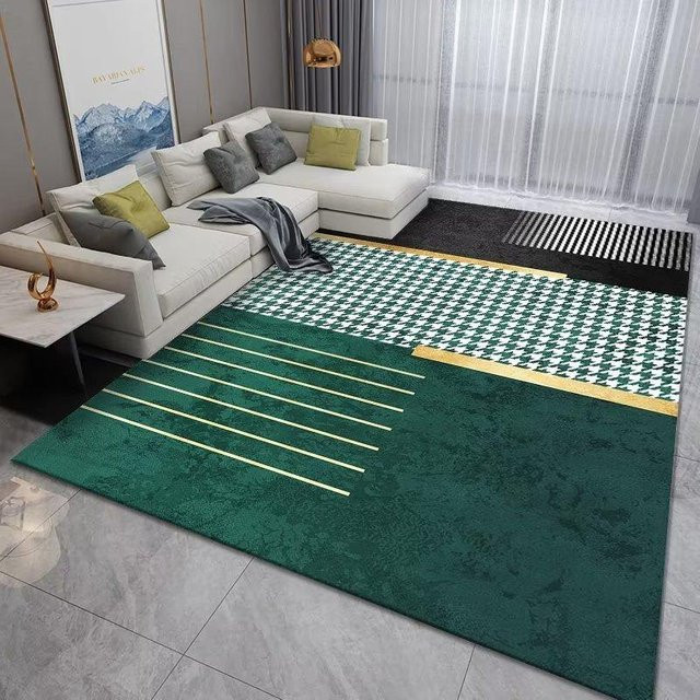Karpetti Wohnzimmerteppich Modern Geometrisch in Grün und Gold, Waschbarer Flauschiger Teppich für Schlafzimmer und Wohnzimmer, B/T: 120 x 80 cm - Bild 1