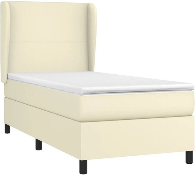 vidaXL Boxspringbett mit Matratze in Beige aus Kunstleder und Stoff, Hybridbett mit Taschenfederkern, B/T/H: 80 x 200 cm - Bild 1