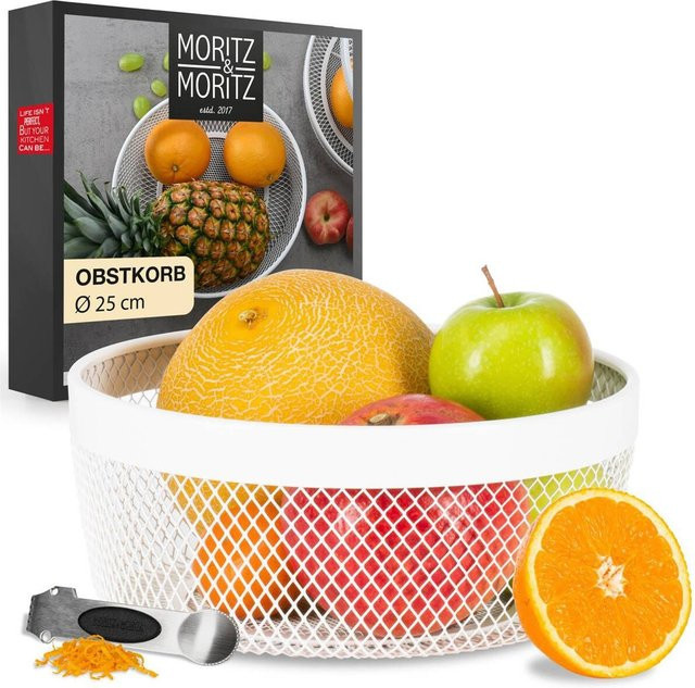 Moritz & Moritz Obstkorb aus Metall in Weiß, Höhe: 11 cm, Tiefe: 25 cm - Bild 1