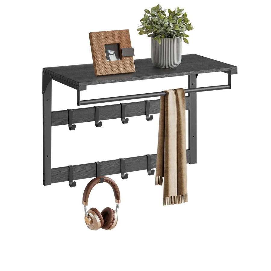 Songmics Wandgarderobe Barnet-old mit Ablage und 10 Haken in Schwarz im Industrie-Design aus Metall - Bild 2