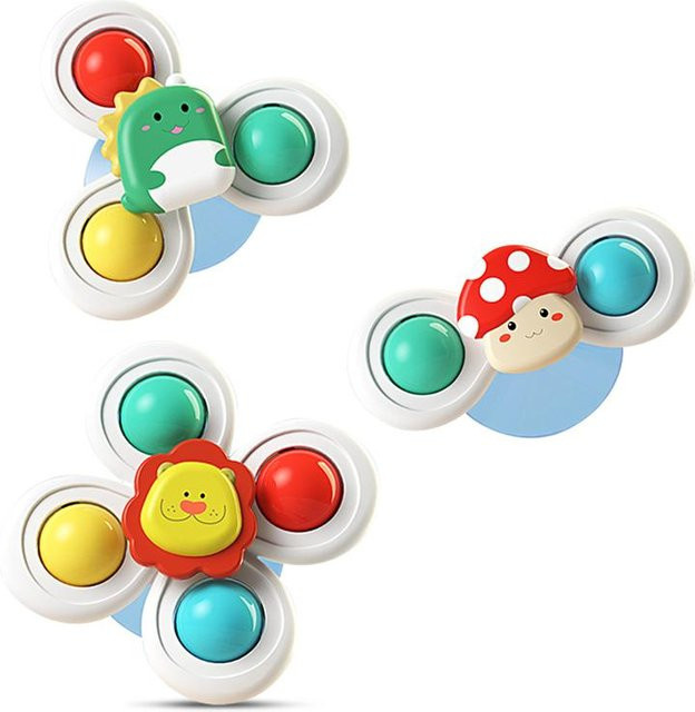 Binchi Keji Travel Saugnapf Spinner Spielzeug, Cartoon Tier, 3-teiliges Set, Blau - Bild 1