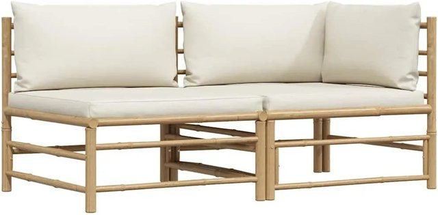 vidaXL 2-tlg Garten-Lounge-Set aus Bambus in Cremeweiß mit Kissen und L-Form - Bild 1