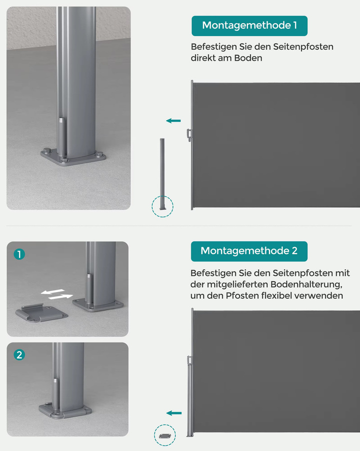 SONGMICS Alu-Seitenmarkise ausziehbar, grau, B/H: 180 x 350 cm - Bild 4