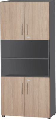 Schäfer Shop Select Kombischrank Start Off mit 6 offenen und 4 geschlossenen Fächern, abschließbar, Graphit/Eiche-Dekor, B: 80 cm, T: 42 cm, H: 224 cm - Bild 1