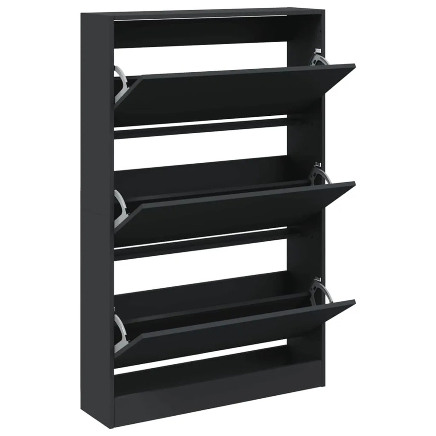 vidaXL Schuhschrank Schwarz aus Holzwerkstoff mit Kippfächern, B/T/H: 80 x 21 x 125,5 cm - Bild 2