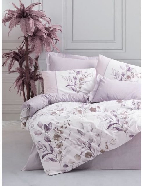 Bettwäsche-Set aus 100% Baumwolle mit floralem Naturmuster in Lila, bestehend aus 1 Bettbezug (Breite: 220 cm, Höhe: 240 cm) und 2 Kissenbezügen (Breite: 60 cm, Höhe: 60 cm) - Bild 1