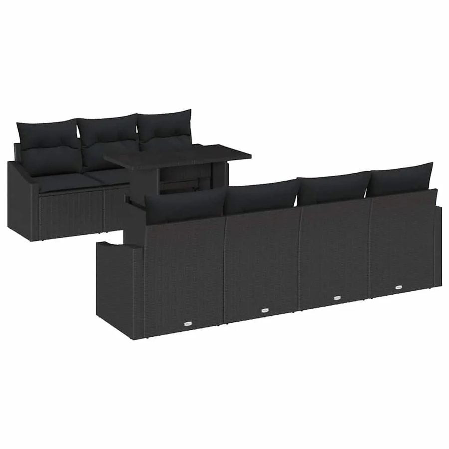 vidaXL 8-teiliges Garten-Sofa-Set aus Poly Rattan in Schwarz mit Kissen und Tisch - Bild 2