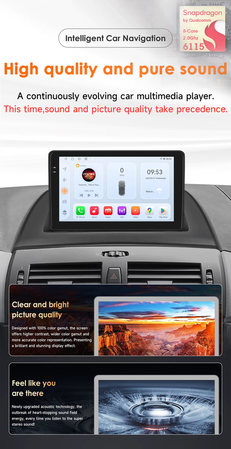 OSSURET Android Autoradio für BMW X3 E83 2004–2012 mit Carplay, GPS-Navigation, 4G und WLAN, Snapdragon 6115, 8GB RAM, 128GB ROM, Schwarz - Bild 2