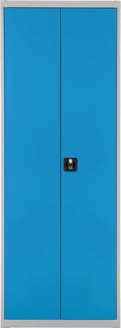 PROREGAL Flügeltürenschrank Owl mit 12 Fachböden und 58 Sichtlagerkästen, Farbe Lichtgrau/Lichtblau, H x B x T: 195 x 71 x 30 cm - Bild 1